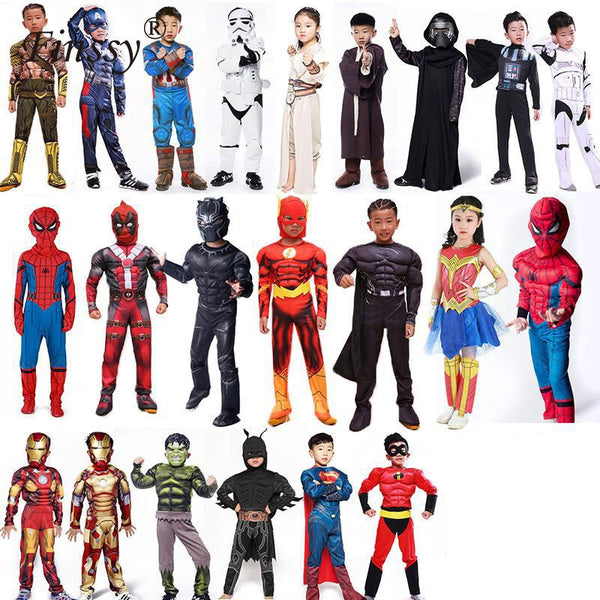 Spiderman Superman Iron Man Cosplay Costume for Boys Carnival Halloween Costume for Kids Deadpool Thor Ant man Panther